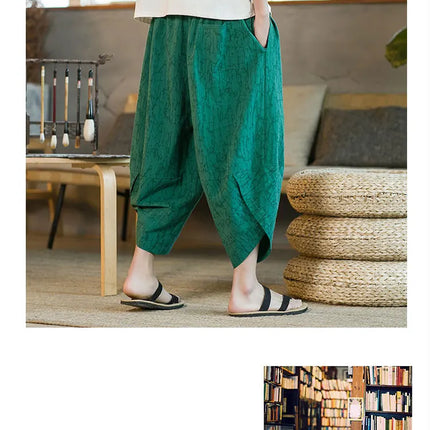 Kimono giapponese Pantaloncini tradizionali Pantaloni asiatici da uomo Samurai giapponese Pantaloni larghi da uomo in lino Yukata casual allentati
