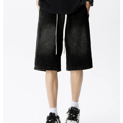 Pantaloncini di jeans casual da uomo elastico in vita dritto comodo azzurro morbido pantaloni corti larghi Bermuda larghi jeans maschili