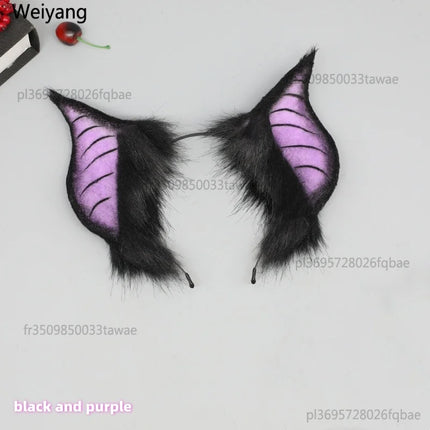 New Handmade Simulation Plush Furry Bat Ears Devil Sweetheart Halloween Bat Cosplay Pros Night Party Animals Hair Band Bat Wing