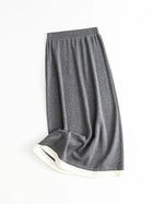 SuyaDream, Women Long Skirt, 32.4%Sheep Wool, Solid Woolen Knitted Skirts, 2024 Autumn Winter Warm Under Dress, Grey, Khaki PlatiNum