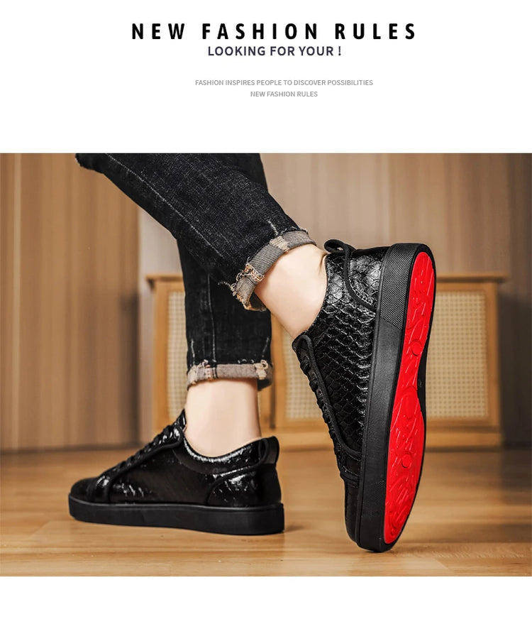 2026 Spring New Shoes for Men Leather Casual Shoes Fashion Pattern Flat Skateboard Shoes Street Cool Lace-up Sneaker