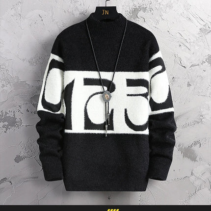 2023 New Fashion Patchwork digit Cashmere Sweater Men High Quality Comfortable Mens Sweaters Thick Warm Male Pullover