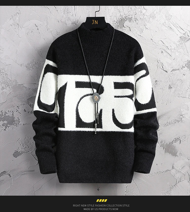 2023 New Fashion Patchwork digit Cashmere Sweater Men High Quality Comfortable Mens Sweaters Thick Warm Male Pullover