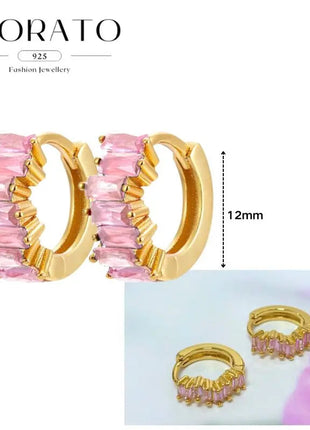 Lussuosa geometria 925 orecchio in argento sterling Ago rosa serie zircone orecchini a cerchio pendenti dolce moda regali di gioielli da sposa platinumshop