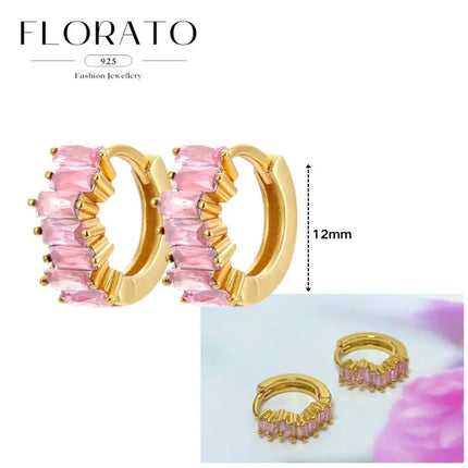 Lussuosa geometria 925 orecchio in argento sterling Ago rosa serie zircone orecchini a cerchio pendenti dolce moda regali di gioielli da sposa platinumshop