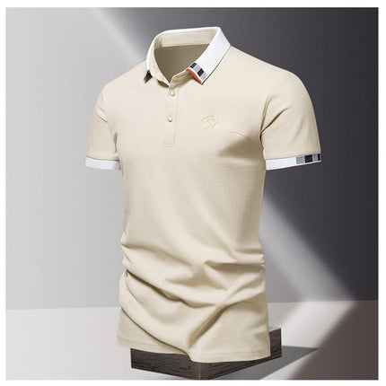 Men's New Summer 2024 Pure Cotton Short-Sleeve T-shirt Men's High-End Casual Lapel Half-Sleeve Polo Men's Top