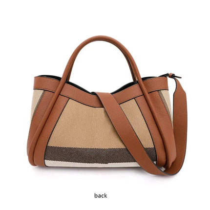 Borsa Tote in Tessuto a Righe con Bordi in Ecopelle, Manico Largo, Borsa a Spalla Grande per Uso Quotidiano e Pendolarismo