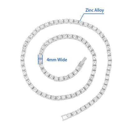 Full Rhinestone 4mm Wide Tennis Link Chain 8/18/20/24 Length Brcelet Necklace Shiny  Fashion Trendy Jewelry Men Women Hip Hop PlatiNum
