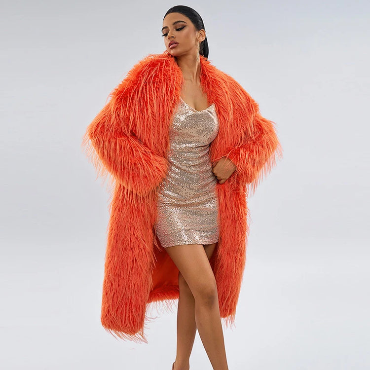 ZADORIN Luxury Designer Tassels Long Black Faux Fur Coat Woman Clothing Winter Big Lapel Fluffy Warm Faux Fur Jacket Outerwears