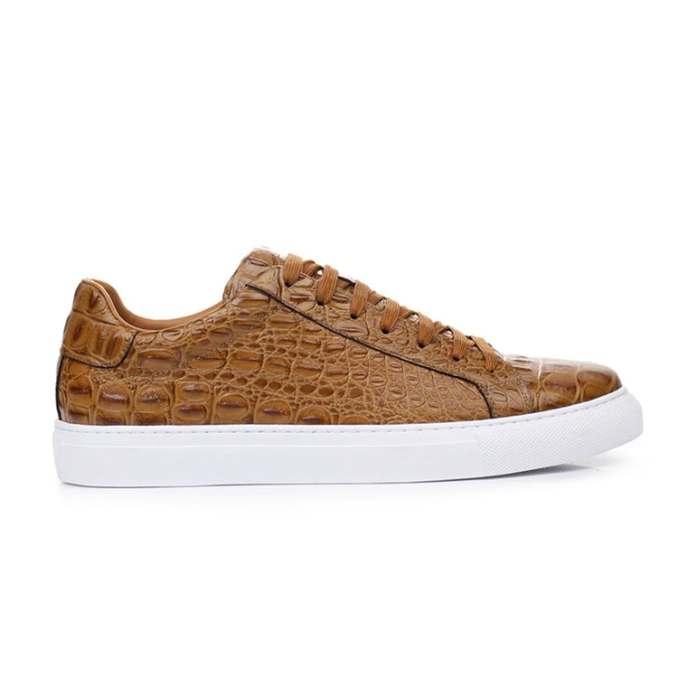 Leather Sneakers Men Calfskin Alligator Pattern Casual Shoes Lace Up Flats Daily Footwear