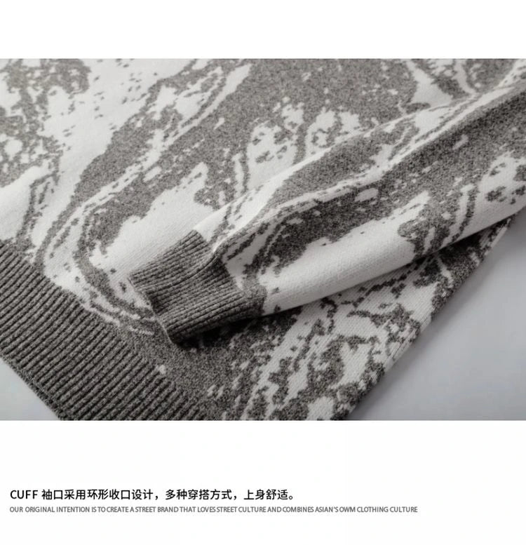 All-Over Floral Jacquard Pattern Pullover Sweater, Casual Crew Neck Knit Men's Pullover, Super Cool Winter Gift