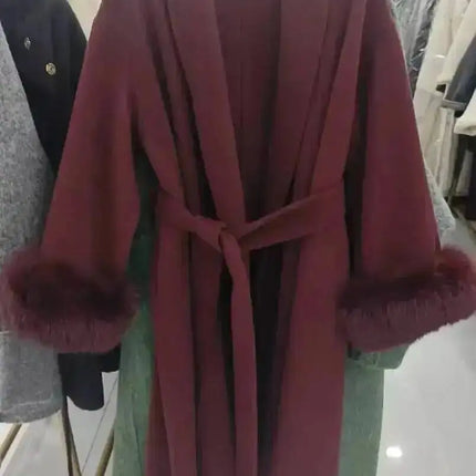UCXQ Elegant OL Office Lady Overcoats Fur Patchwork Long Sleeve Woolen Coat Beautiful Women's Clothing Jacket Autumn 2025 Winter