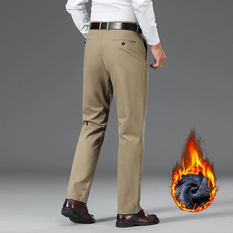 Winter Business Plush Casual Pants Men's Straight Thick Comfortable Brand Fashion Trousers Warm Plush Loose Stretch Pants
