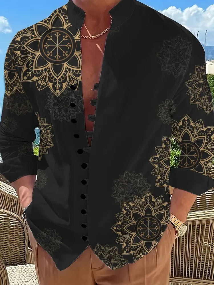 Camicia a maniche lunghe da uomo con motivo a righe Outdoor Street Manica lunga Abbigliamento stampato Top con design a bottoni da strada alla moda