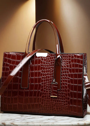 Luxury Vintage Women's Crocodile Pattern Handbag Large Capacity Tote Bag Leather Business Shoulder Bag For Female PlatiNum