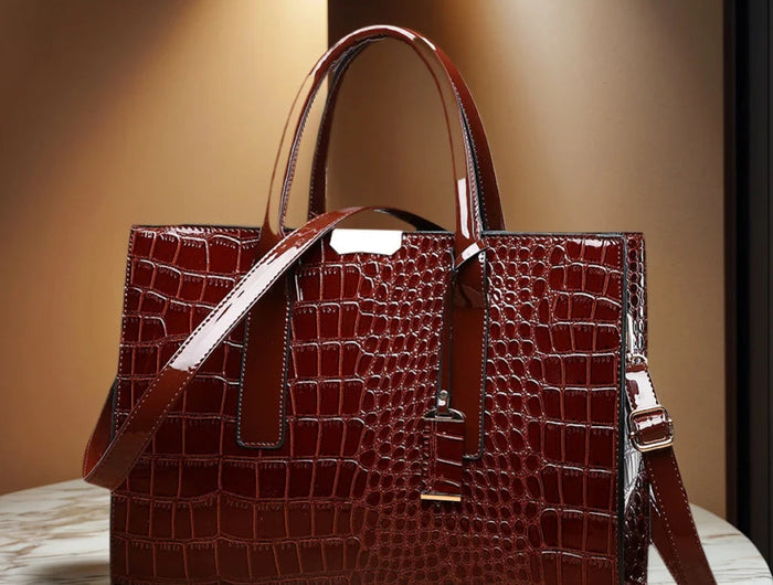 Luxury Vintage Women's Crocodile Pattern Handbag Large Capacity Tote Bag Leather Business Shoulder Bag For Female PlatiNum