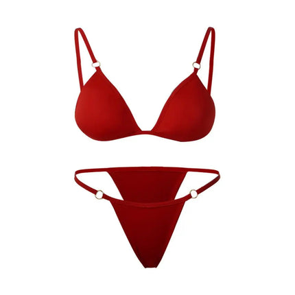 Costume da bagno bikini sexy da donna in tinta unita con fibbia in metallo decorato con costumi da bagno brasiliani per vacanze al mare platinumshop