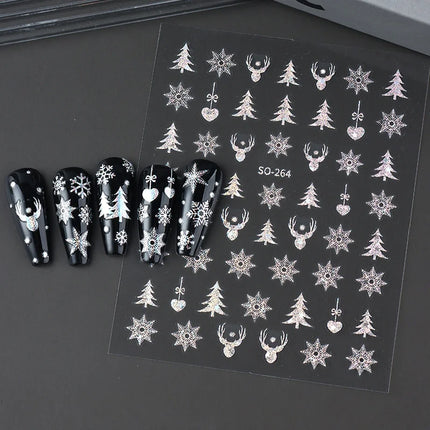 2pc Holographic Christmas Nail Art Stickers Iridescent Laser Snowflake Deer Tree Winter Slider Decals New Year Manicure 2027