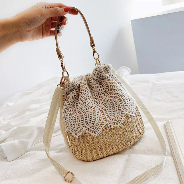 Unmissable offer of the season: New summer style woven straw bucket bag, small shoulder bag for beach holidays, artistic straw bag.