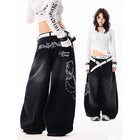 YIBASHU Donna Vintage Ricamo Y2K Jeans larghi Donna Vita alta 2000s Pantaloni in denim a gamba larga Pantaloni Harajuku retrò americani
