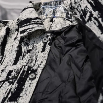 Winter Fashion Mens Down Coat Personality Printed Single Breasted Casual Outerwear Long Sleeve Loose Fit Warm Designer Jacket