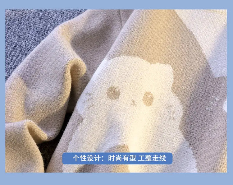 Cartoon Cat's New Knitted Sweater 2025 Men's Autumn/Winter Warm Knitted Sweater Men's Pullover Home Clothes