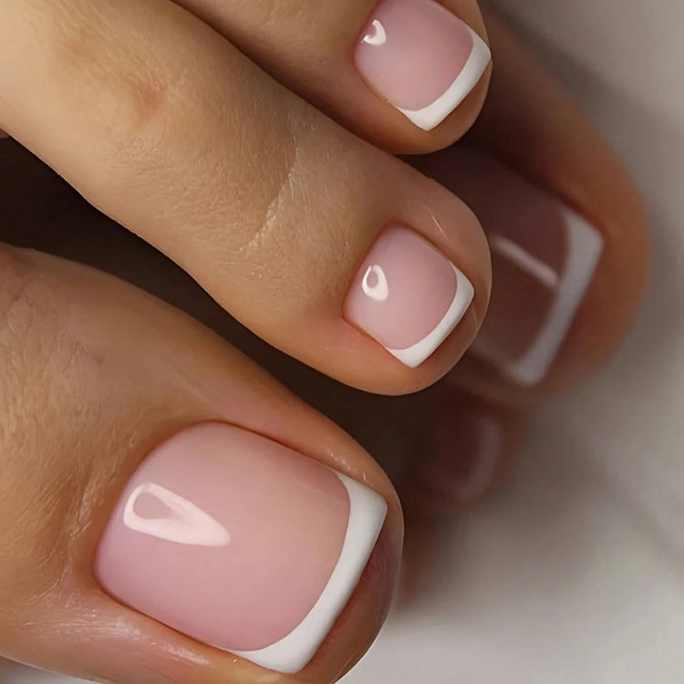 24pcs/set short square fake nails for women cute bride heart white french tips faux ongles y2k press on false nail supplies