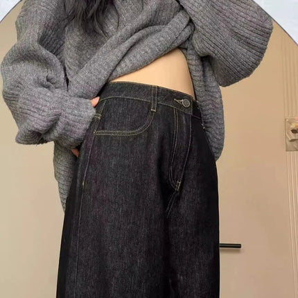 Y2K Jeans da donna americani a vita alta con stampa leopardata nera, bordo arrotolato, gamba larga, pantaloni estivi larghi con punto a contrasto