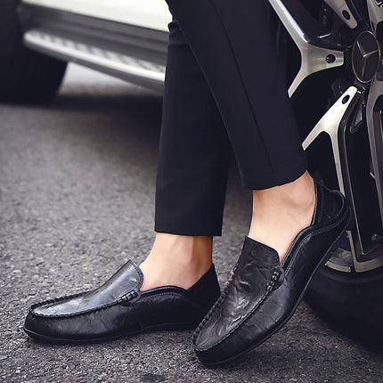Scarpe da uomo Casual Luxury Summer Casual Leather Shoes Soft Low Platform Outdoor Light traspirante antiscivolo scarpe da guida nere