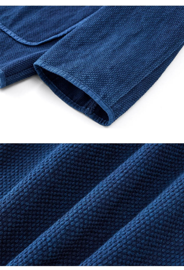 Vintage Handmade Indigo Jacket Men Spring Autumn New Lapel Multi-pocket Plant Blue Dyed Long Sleeve Jacket Casual Cardigan Coat