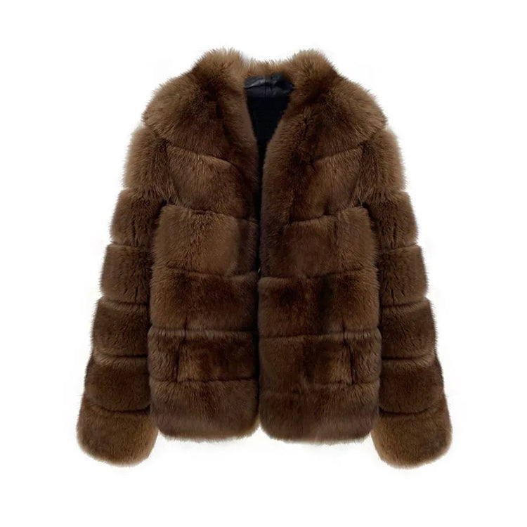 ZADORIN New Winter Faux Mink Coat Woman Elegant V Neck Long Sleeve Brown Faux Fur Coat Luxury Furry Jacket Woman Clothes Fur Top