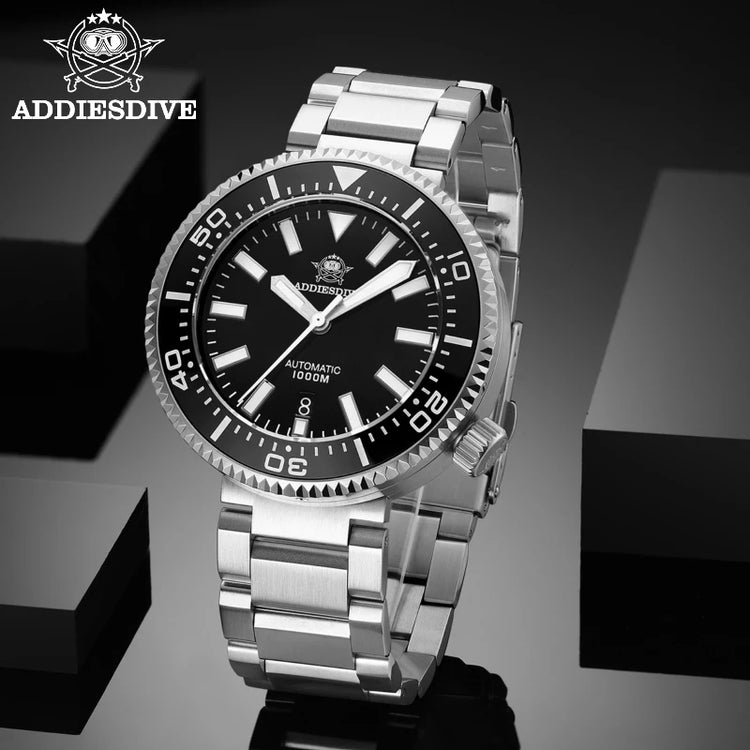 ADDIESDIVE Men's Automatic Mechanical Watch Sapphire Glass Super Luminous Watches Stainless Steel Hombre 100Bar Waterproof