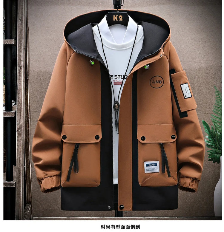 Windbreaker Regular Zipper Jacket 2023 Spring Men's Hooded Trend Printed Jacket Hip Hop Top Men's Low Price