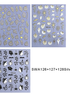 3pcs Autumn Nail Art Stickers Decal Golden Pumpkin Ghost Spider 3D Adhesive Slider for Halloween Thanksgiving Day Manicure Decor