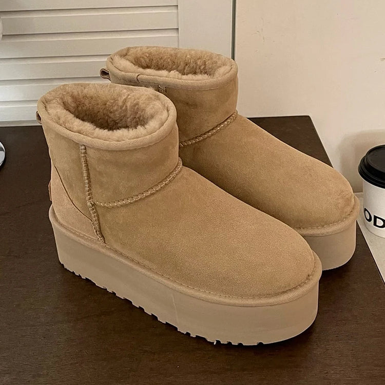Classic Short Women's 2027 New Winter Warm Wool Thick Sole Genuine Leather And Fur Snow Boots