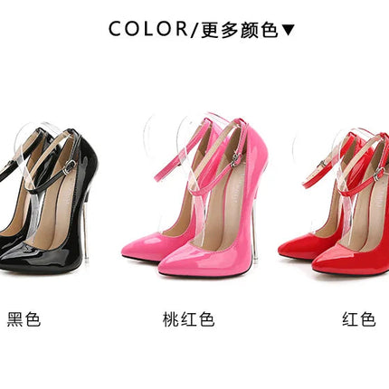 Sexy 16cm Extreme High Heels Pumps Shoes Woman Fashion Key Black Red Heeled Dance Party Wedding Office Shoes Ladies Large Size PlatiNum