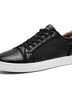 2026 Spring New Shoes for Men Leather Casual Shoes Fashion Pattern Flat Skateboard Shoes Street Cool Lace-up Sneaker