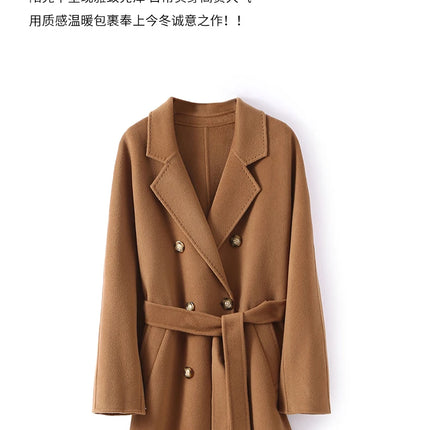 Ladies' 100% Cashmere Thick Double-Sided Extended Coat, Classic, Versatile and Fashionable for Business and Leisure