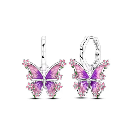 2025 Orecchini a cerchio in cristallo per le donne Orecchini gioielli Farfalla rosa Bule Moon Star Orecchini originali in argento sterling 925 platinumshop