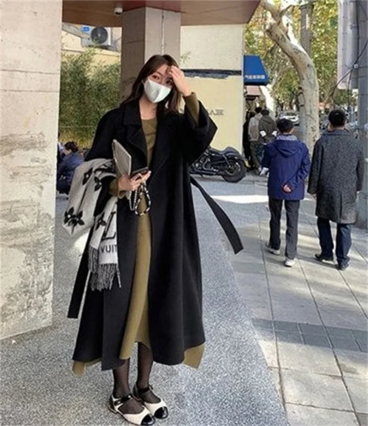 Double-sided Cashmere Big Collar Women's Coat 100% Pure Wool Reversible Woolen Coat High-End Fashion Loose Women's Wear 2026