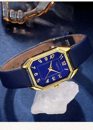 Orologi da donna quadrati di moda di lusso Orologio da polso al quarzo da donna di marca Classico semplice Femme Cinturino in pelle blu Relogio Feminino platinumshop