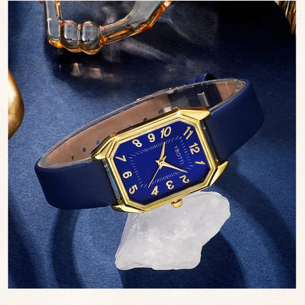 Orologi da donna quadrati di moda di lusso Orologio da polso al quarzo da donna di marca Classico semplice Femme Cinturino in pelle blu Relogio Feminino platinumshop
