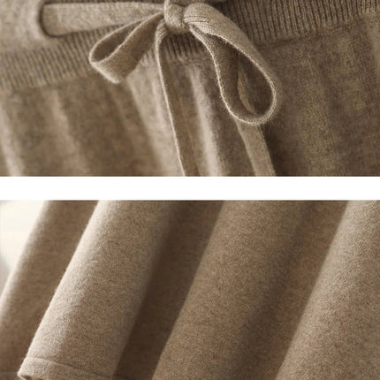 Autumn And Winter100% Pure Wool Skirt Women's Long Pocket Small A Skirt High Waist Slim Cashmere Knit A-Line Skirt PlatiNum