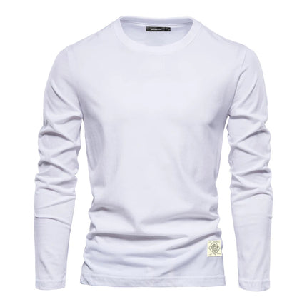 100% Cotton Long Sleeve T shirt For Men Solid Spring Casual Mens T-shirts High Quality Male Tops Classic Clothes Men's T-shirts PlatiNum