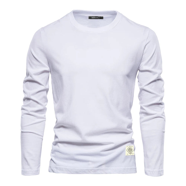 100% Cotton Long Sleeve T shirt For Men Solid Spring Casual Mens T-shirts High Quality Male Tops Classic Clothes Men's T-shirts PlatiNum