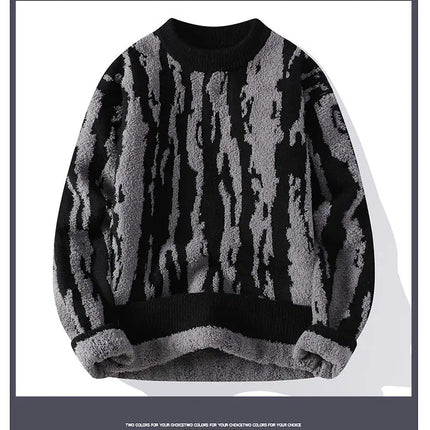 Harajuku Sweater Men's Y2K Knitted Printing Sweater Men's Wool Pullover Men's Retro Knitted Color Block Tops