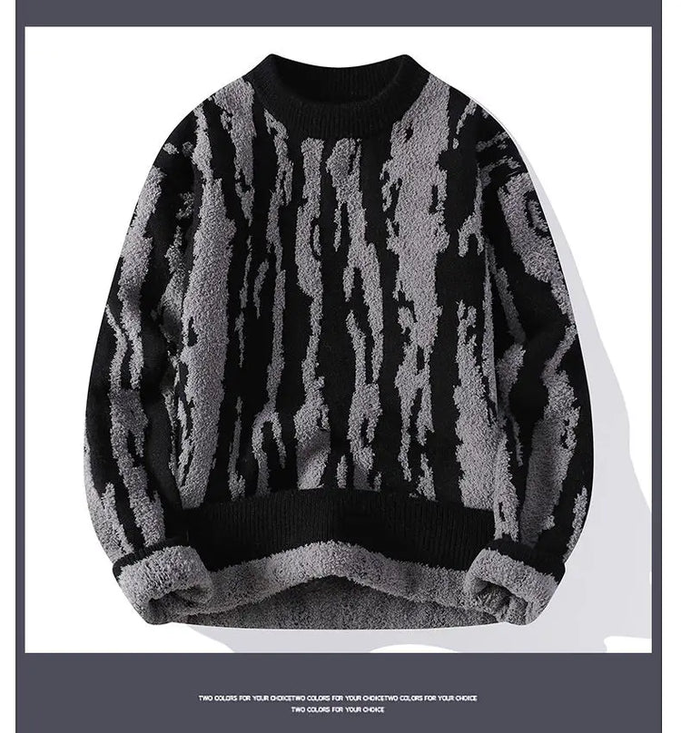 Harajuku Sweater Men's Y2K Knitted Printing Sweater Men's Wool Pullover Men's Retro Knitted Color Block Tops