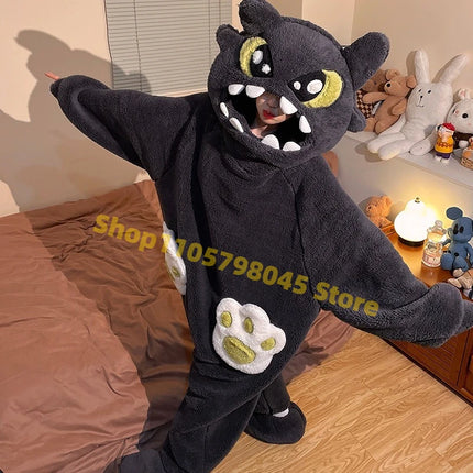 Cartoon Animal One‑Piece Pajamas Soft Coral Fleece Plush Jumpsuit Warm Loungewear For Home Sleepwear Theme Party Costume