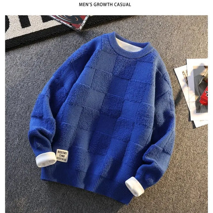 Warm Knit Sweater Autumn Winter Brand Clothing Mens Women Knitting Sweater Loose Fashion Plaid Male Long Sleeve Knitted Pullover