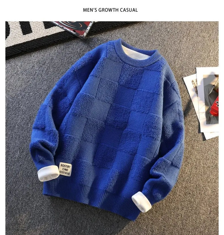 Warm Knit Sweater Autumn Winter Brand Clothing Mens Women Knitting Sweater Loose Fashion Plaid Male Long Sleeve Knitted Pullover